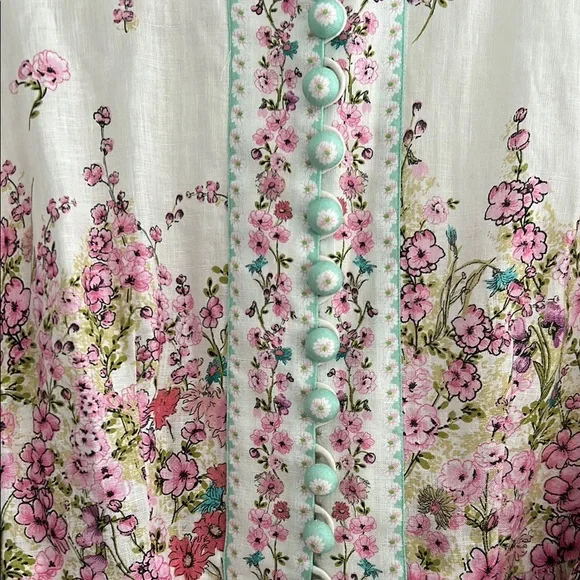 Zimmermann Floral High Neck Linen Dress